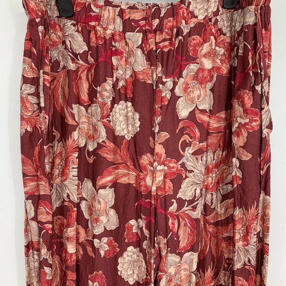 Zara Jogger Pants Floral Print Red Pull On High Rise - Picture 7 of 13